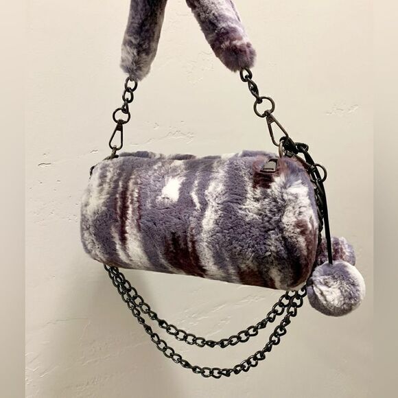 Handmade Real Rex Rabbit Fur Barrel Bag/Crossbody Includes Fur Ball Bag Charm - Picture 12 of 16